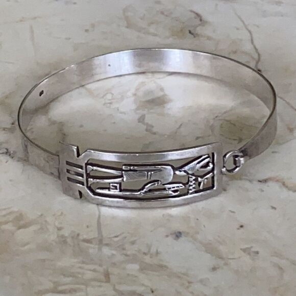 925 Sterling Silver Egyptian God Bangle Bracelet - Picture 1 of 5